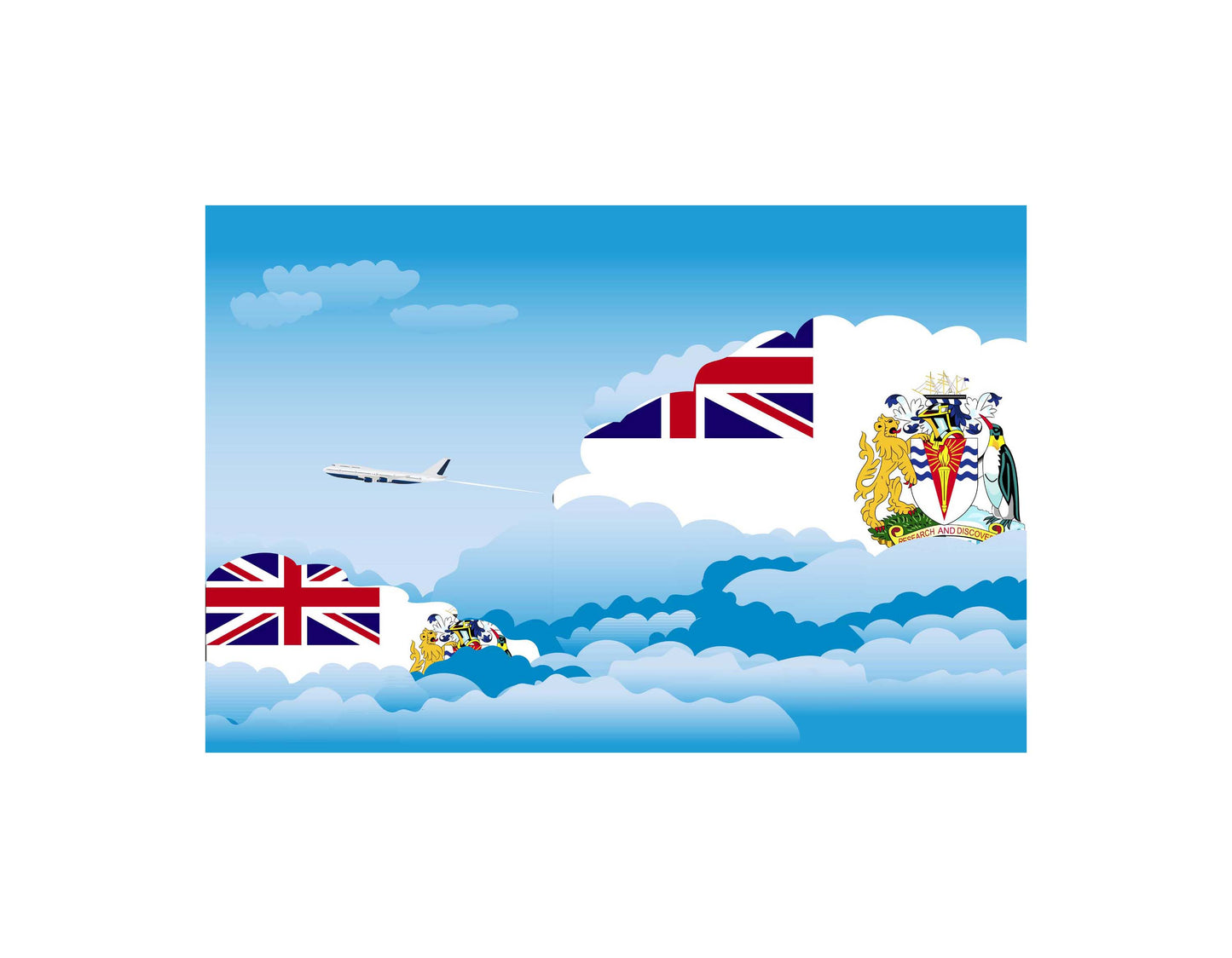 British Antarctic Territory Airplane Day Clouds Vector Illustration | Travel & Aviation Sky Scene