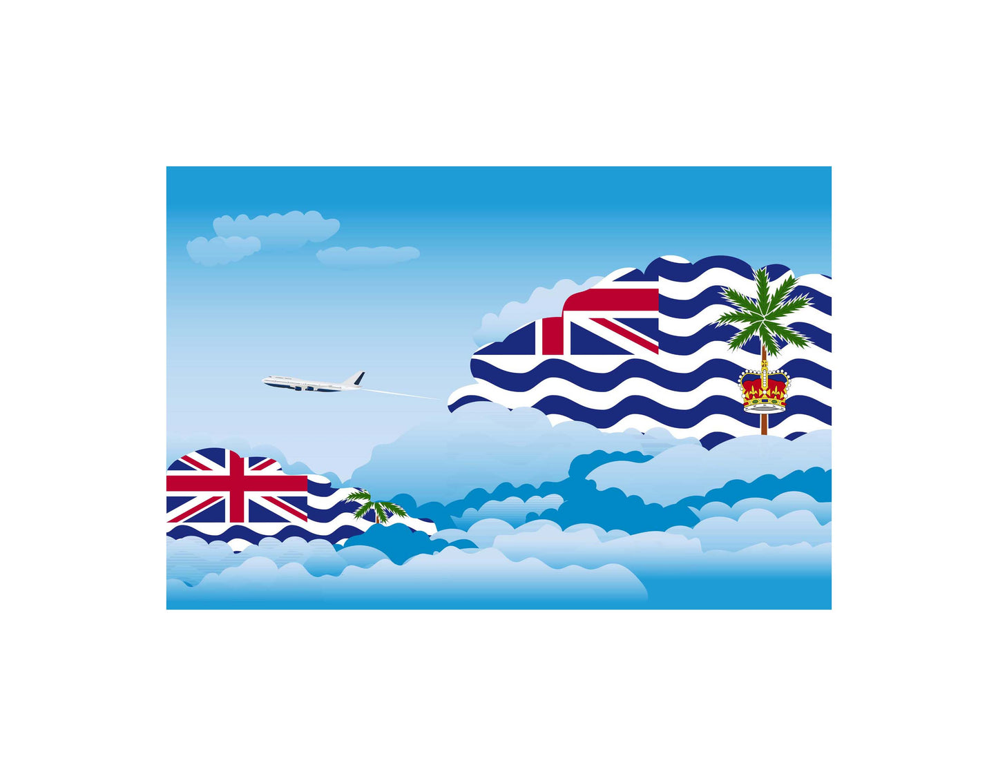 British Indian Ocean Territory Airplane Day Clouds Vector Illustration | Travel & Aviation Sky Scene