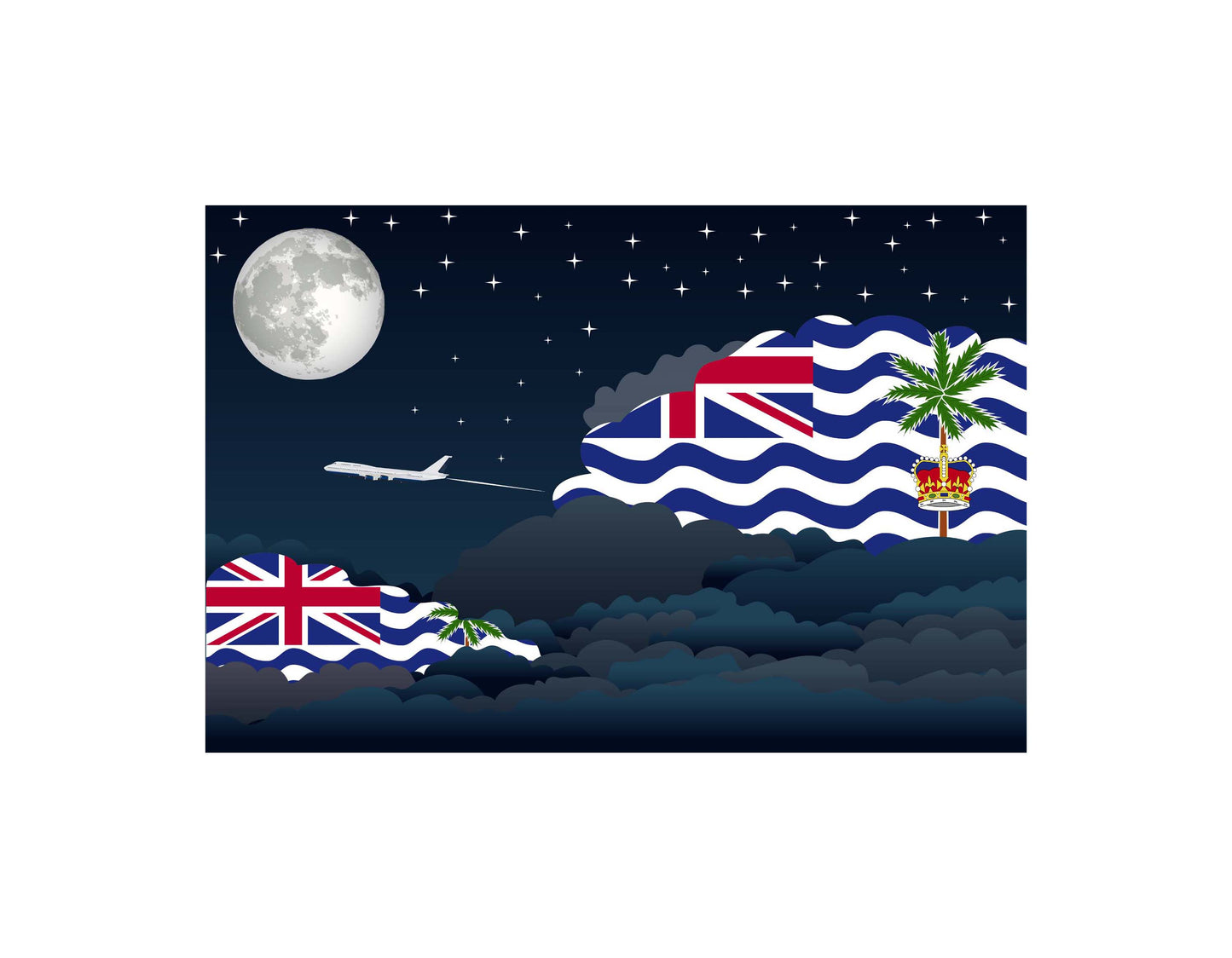 British Indian Ocean Territory Airplane Night Clouds Vector Illustrations | Aviation Night Sky Collection