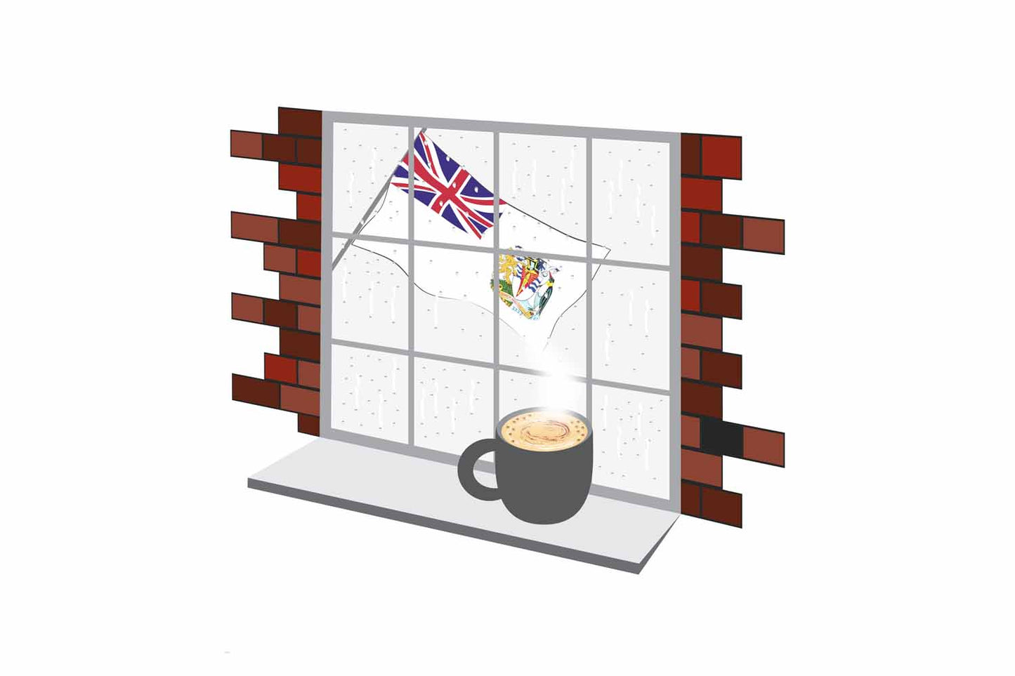British Antarctic Territory Coffee Rain Window Vector Illustration | Cozy Café Scene