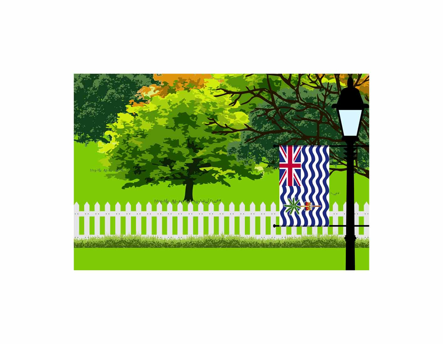 British Indian Ocean Territory Flag Trees Street Lamp Vector Illustration