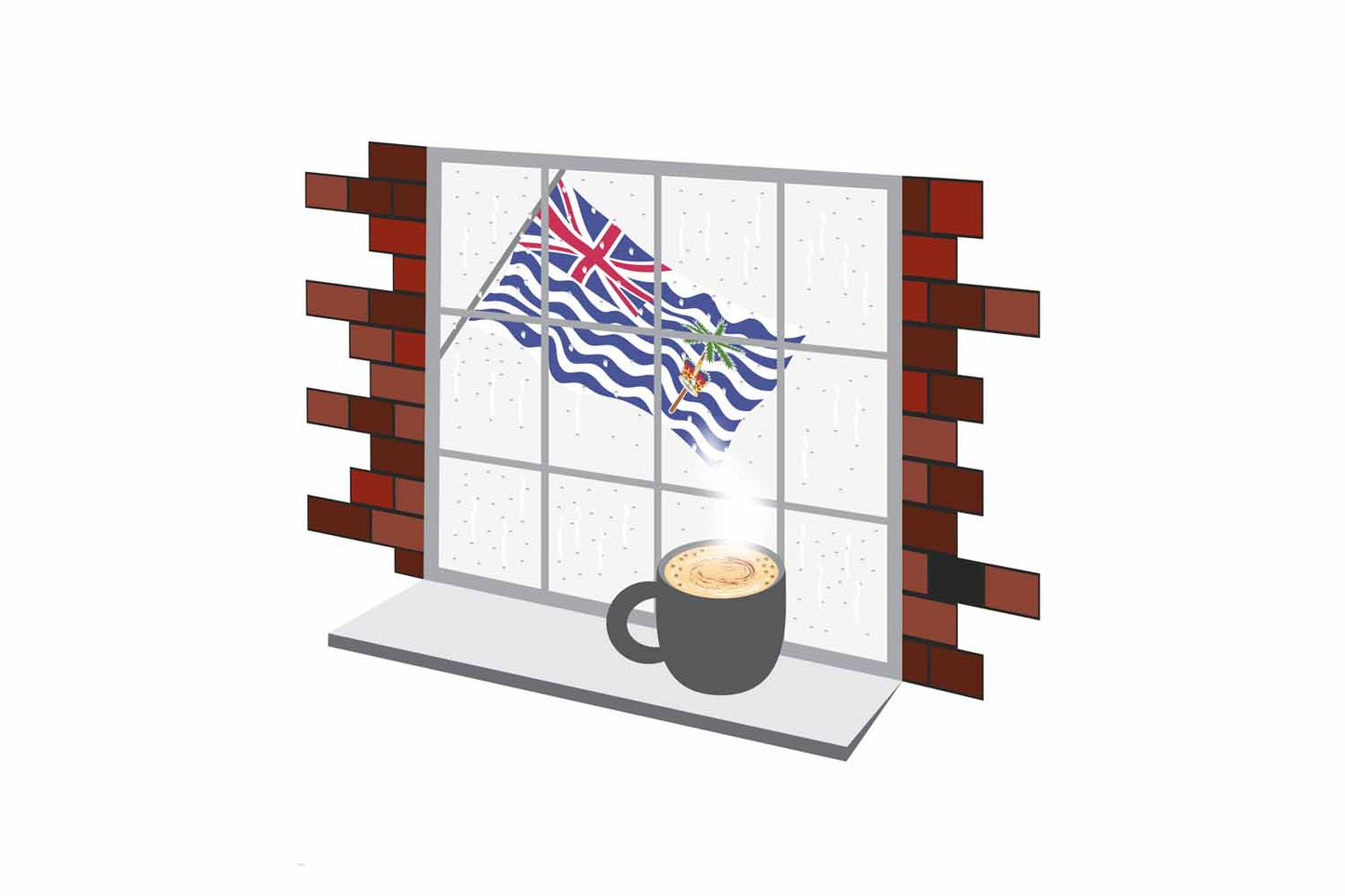 British Indian Ocean Territory Coffee Rain Window Vector Illustration | Cozy Café Scene