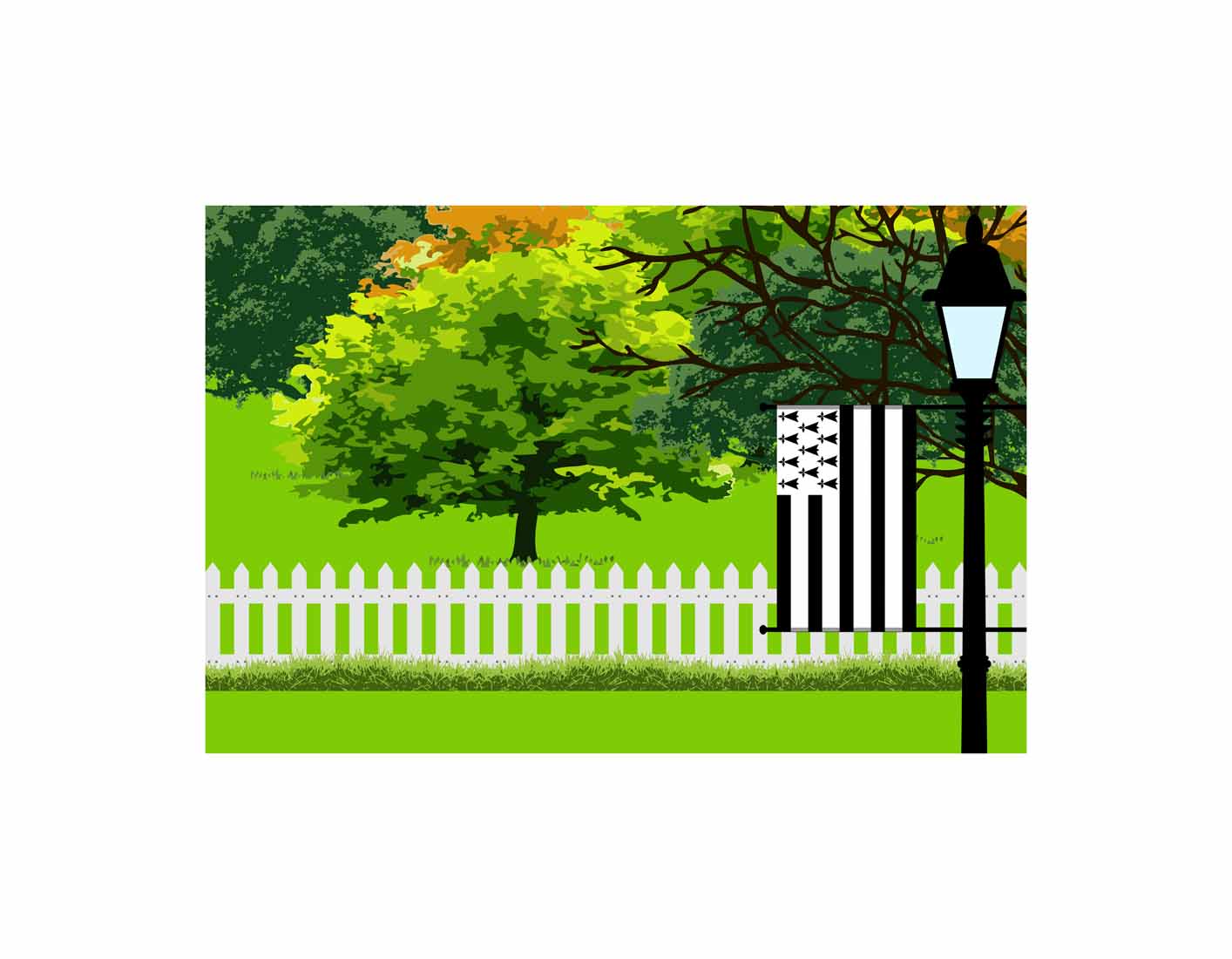 Brittany Home Town Trees Landscape Moon Night Vector Illustrations
