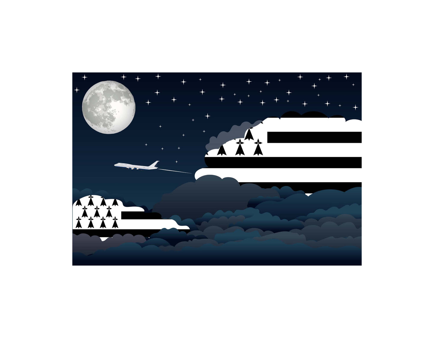 Brittany Airplane Night Clouds Vector Illustrations | Aviation Night Sky Collection