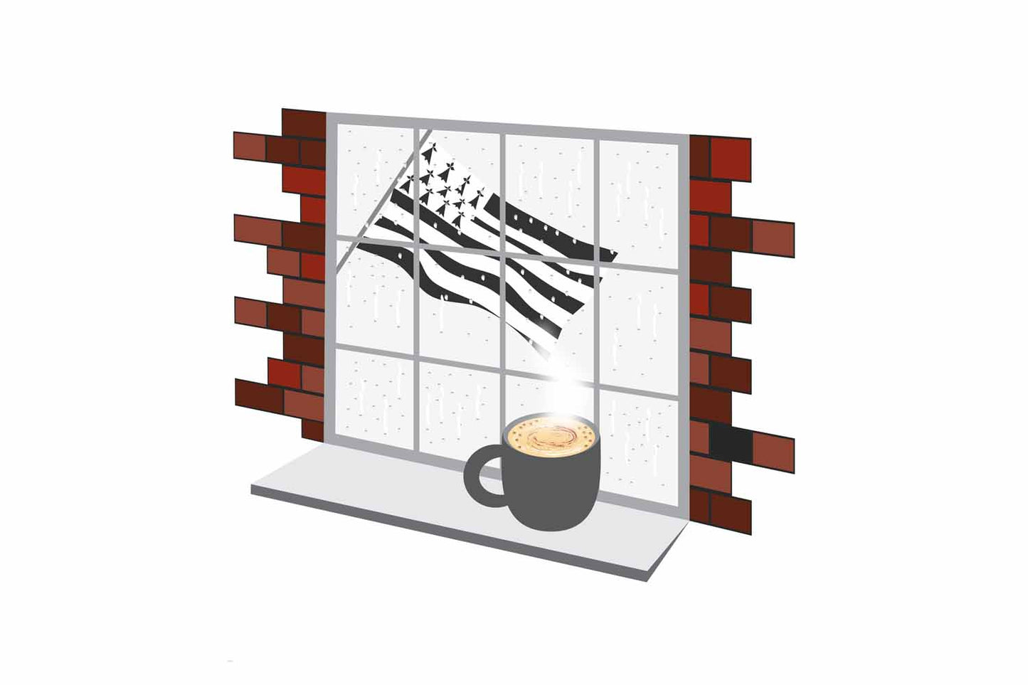 Brittany Coffee Rain Window Vector Illustration | Cozy Café Scene