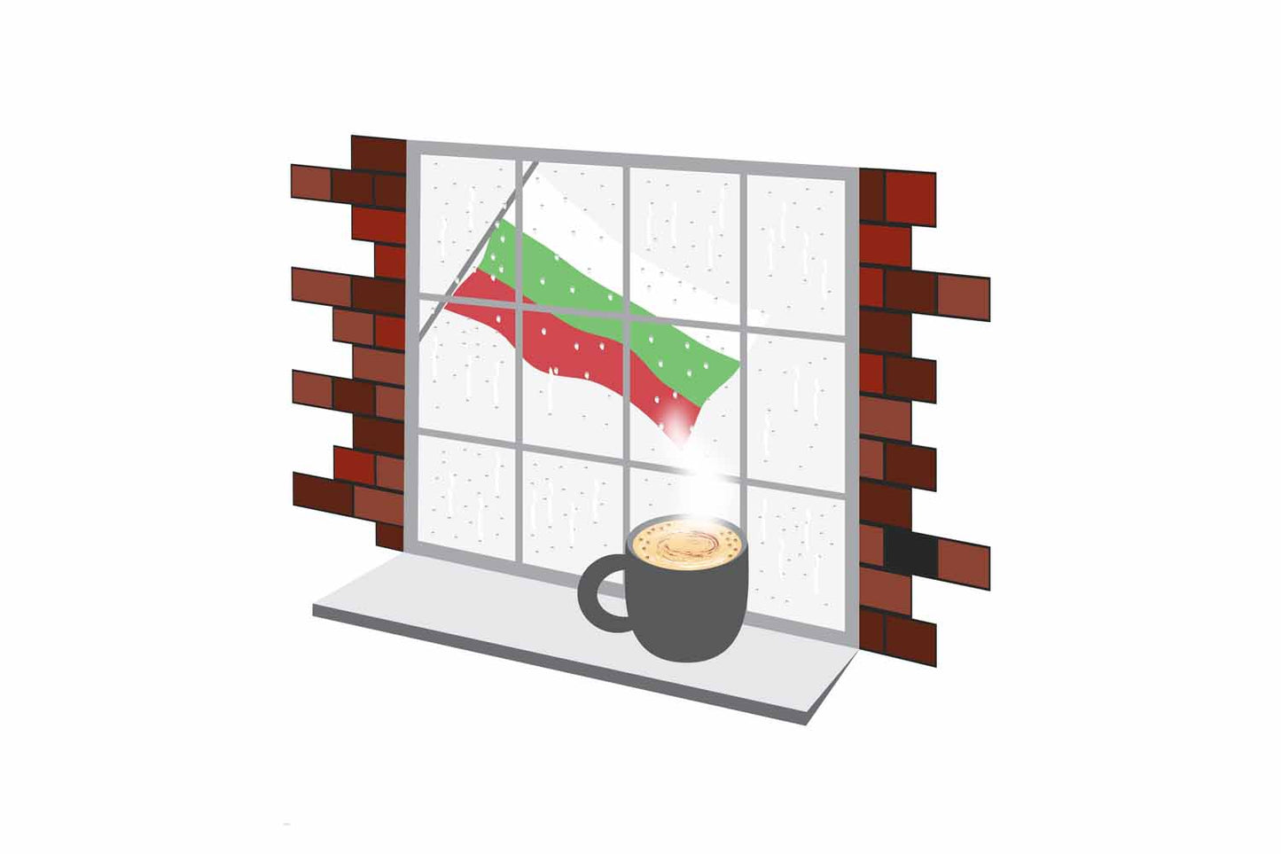 Bulgaria Coffee Rain Window Vector Illustration | Cozy Café Scene