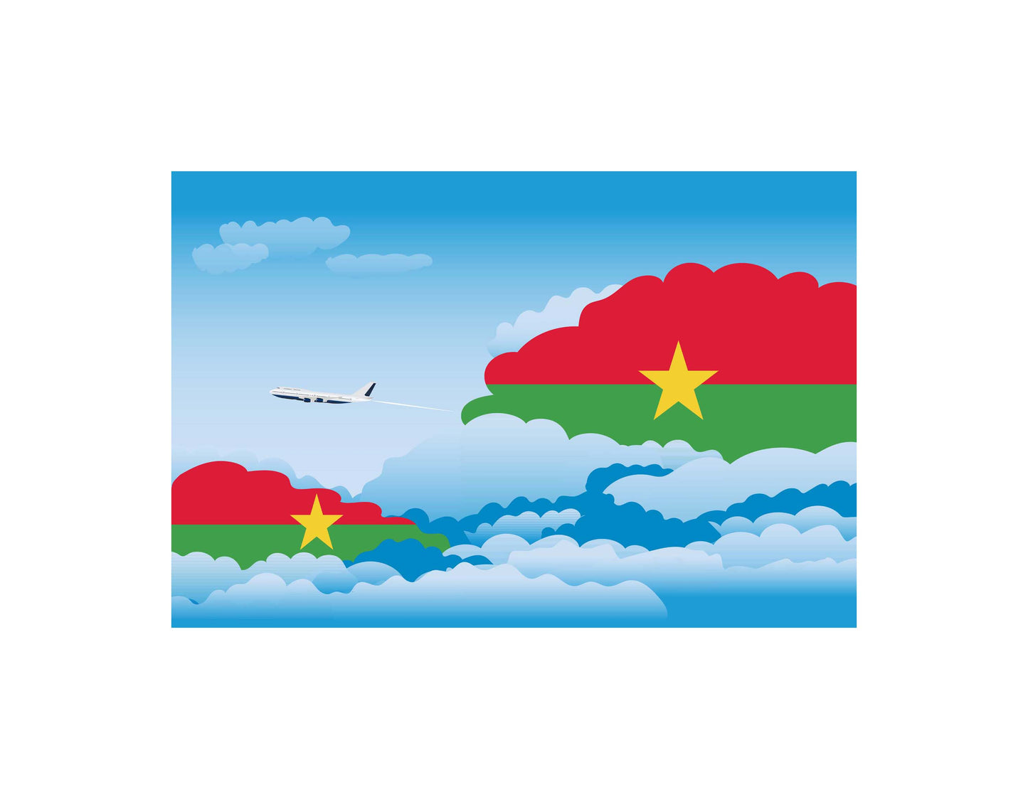Burkina Faso Airplane Day Clouds Vector Illustration | Travel & Aviation Sky Scene
