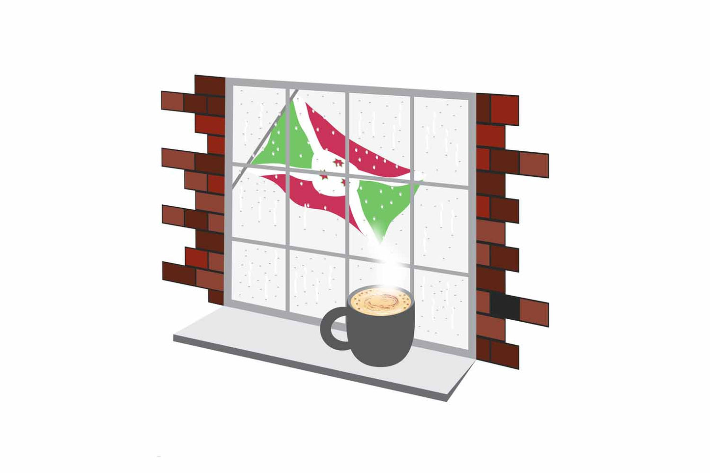 Burundi Coffee Rain Window Vector Illustration | Cozy Café Scene