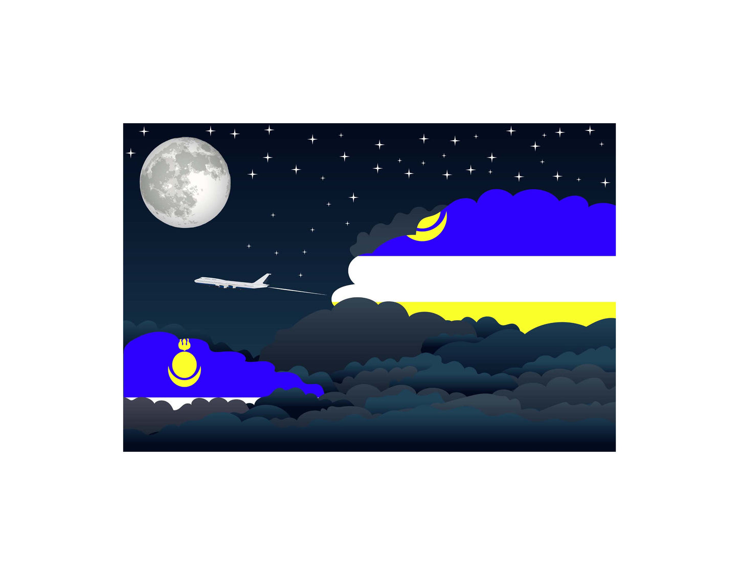 Buryatia Airplane Night Clouds Vector Illustrations | Aviation Night Sky Collection