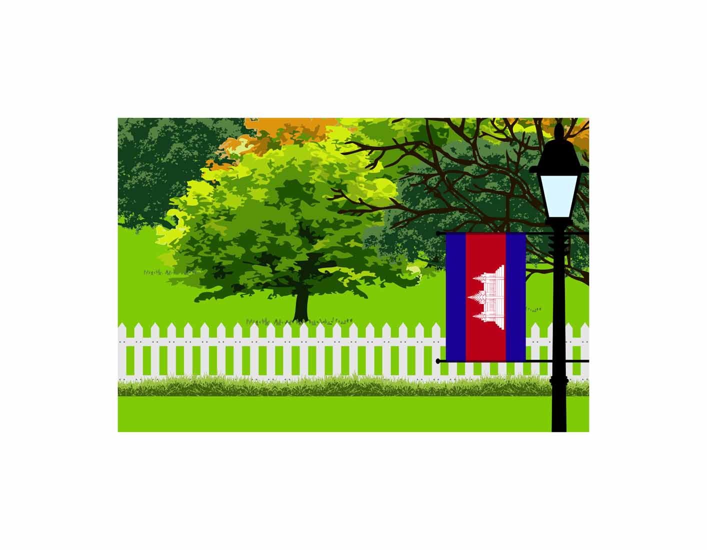 Cambodia Trees Street Lamp Vector Illustration