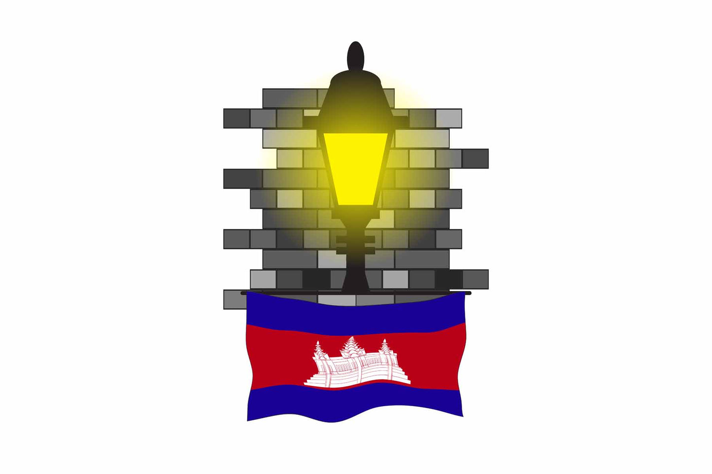 Cambodia World Street Lamp Bricks Dark Night Vector Illustrations | Moonlit Urban Landscape Collection