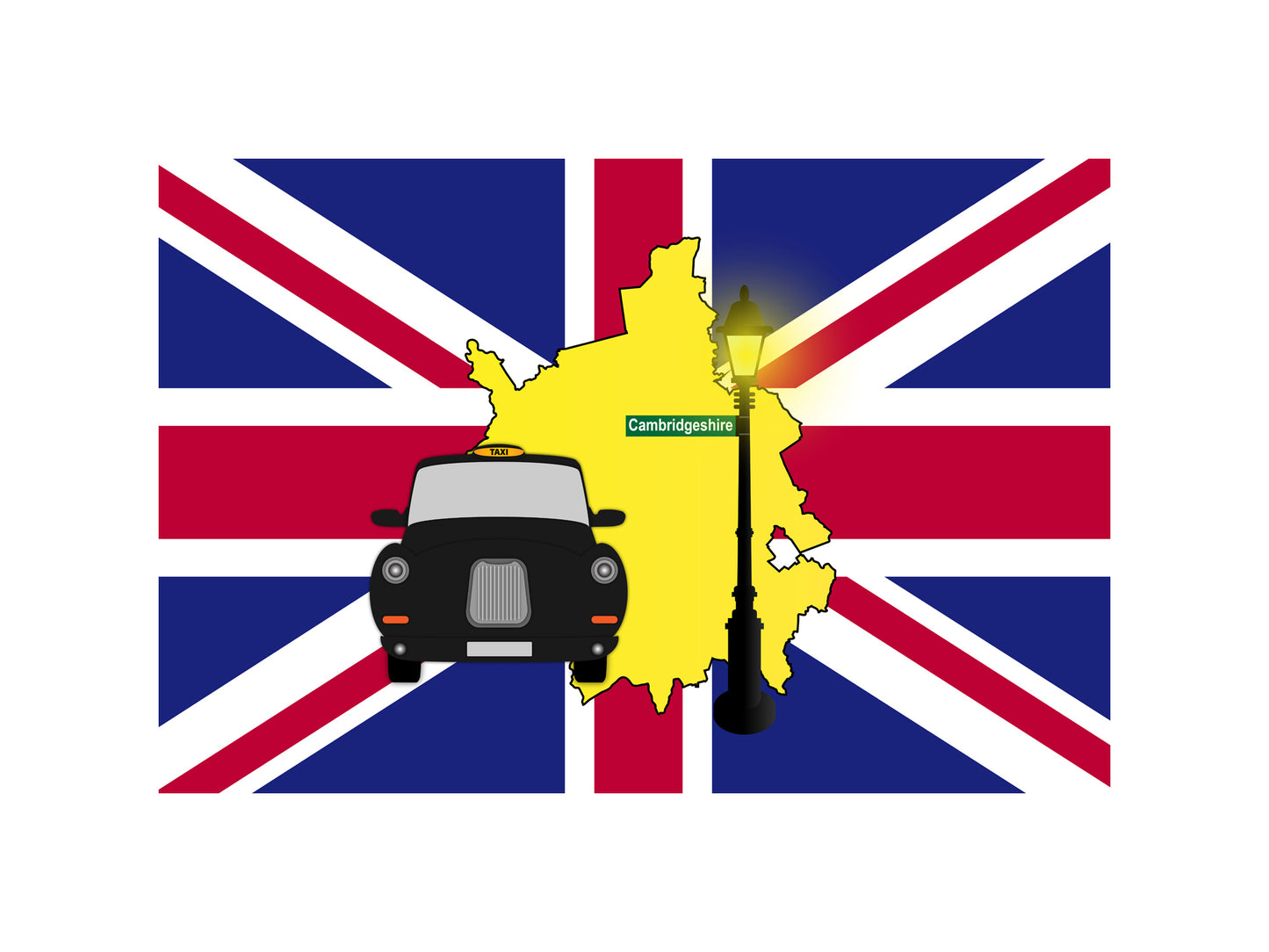 Cambridgeshire United Kingdom Black Taxi Vector Illustrations | Iconic London Taxi Collection