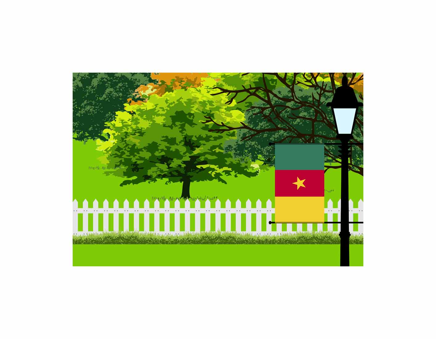 Cameroon Home Town Trees Landscape Moon Night Vector Illustrations