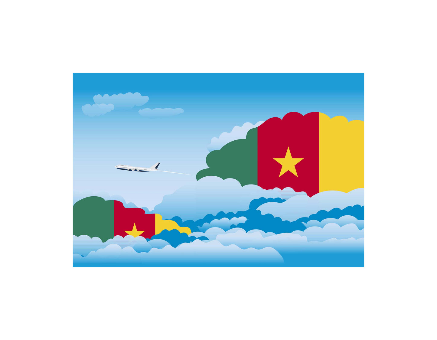 Cameroon Airplane Day Clouds Vector Illustration | Travel & Aviation Sky Scene