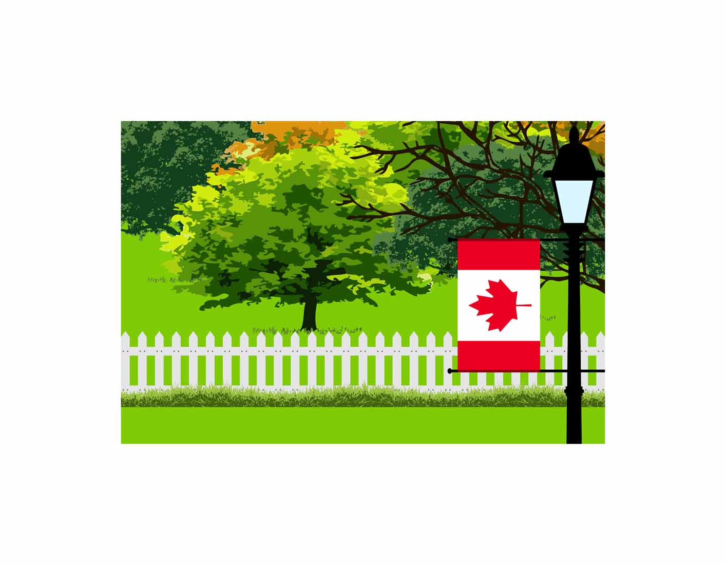 Canada Home Town Trees Landscape Moon Night Vector Illustrations