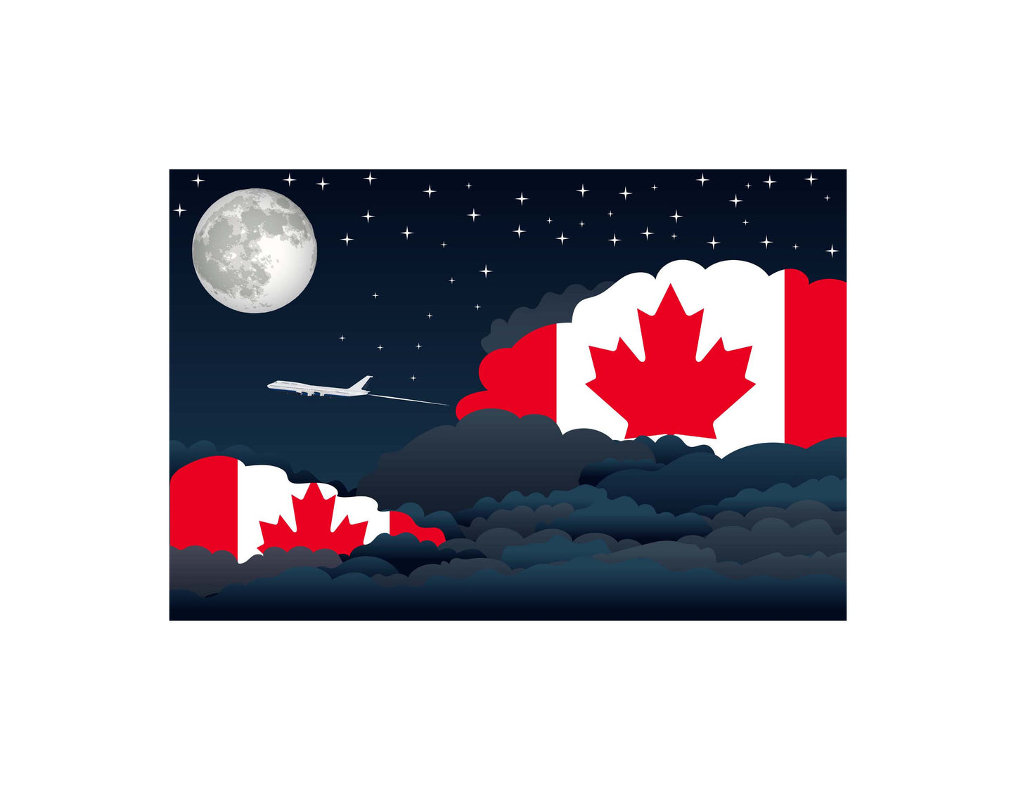 Canada Airplane Night Clouds Vector Illustrations | Aviation Night Sky Collection