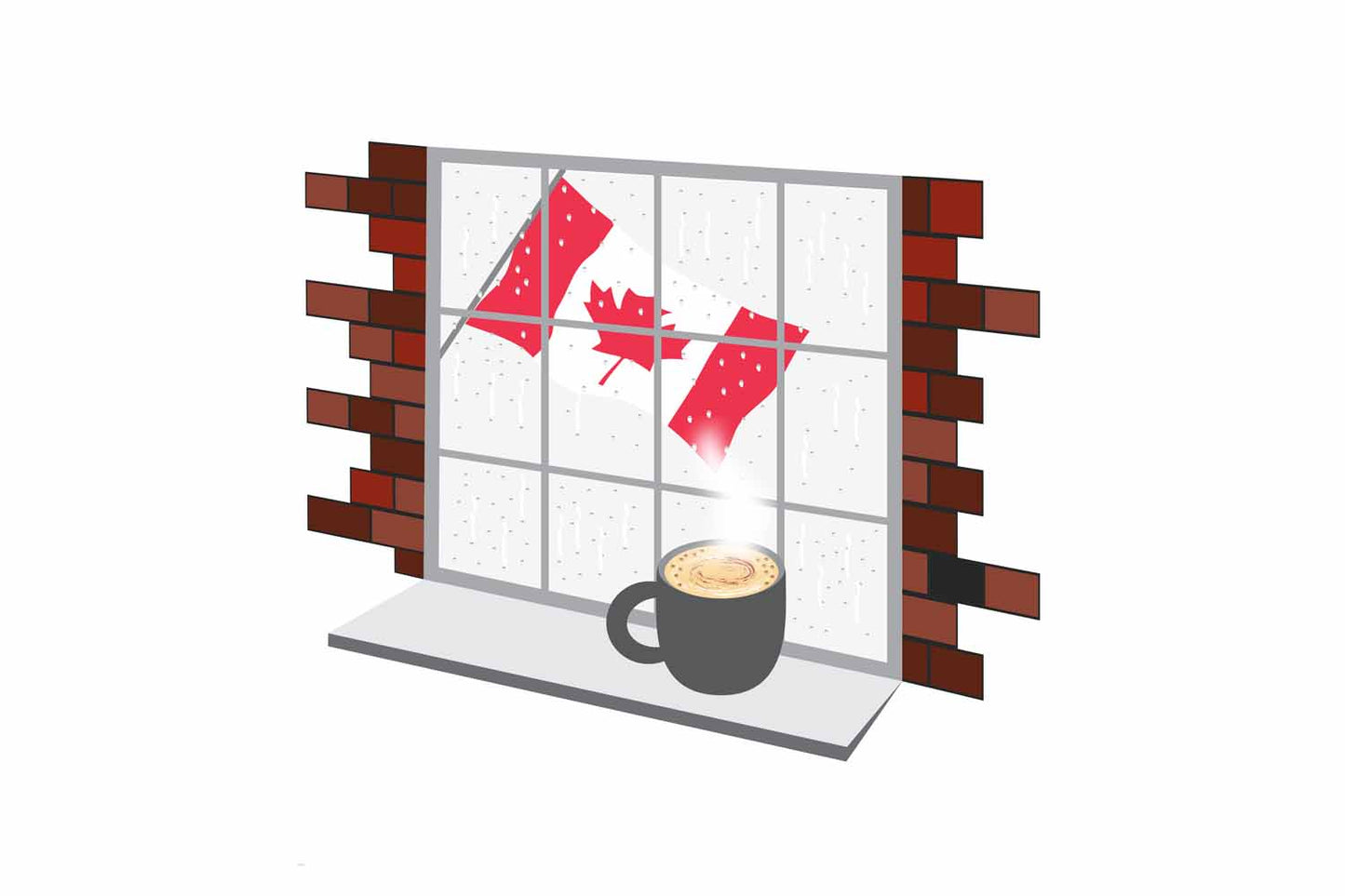 Canada Coffee Rain Window Vector Illustration | Cozy Café Scene