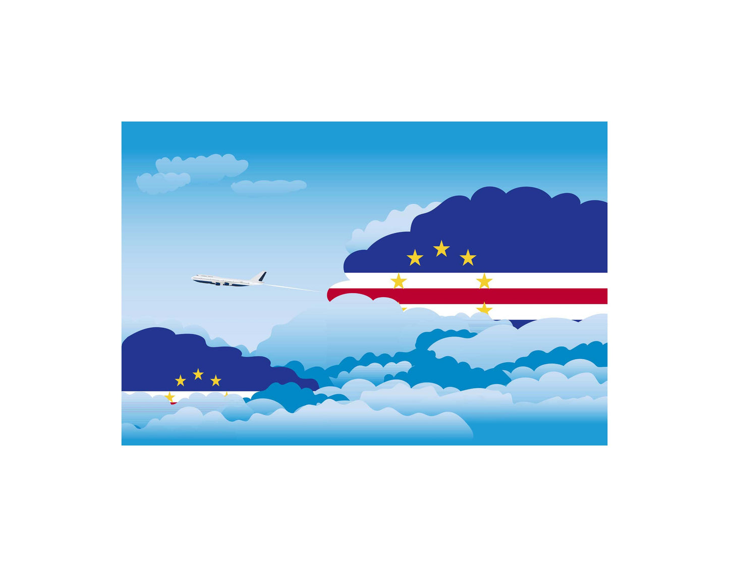 Cape Verde Airplane Day Clouds Vector Illustration | Travel & Aviation Sky Scene
