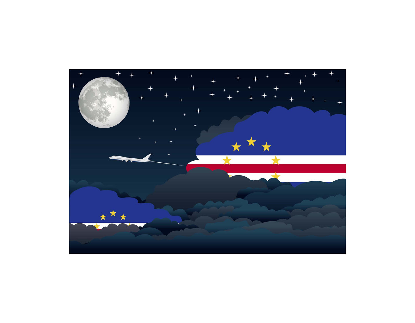 Cape Verde Airplane Night Clouds Vector Illustrations | Aviation Night Sky Collection