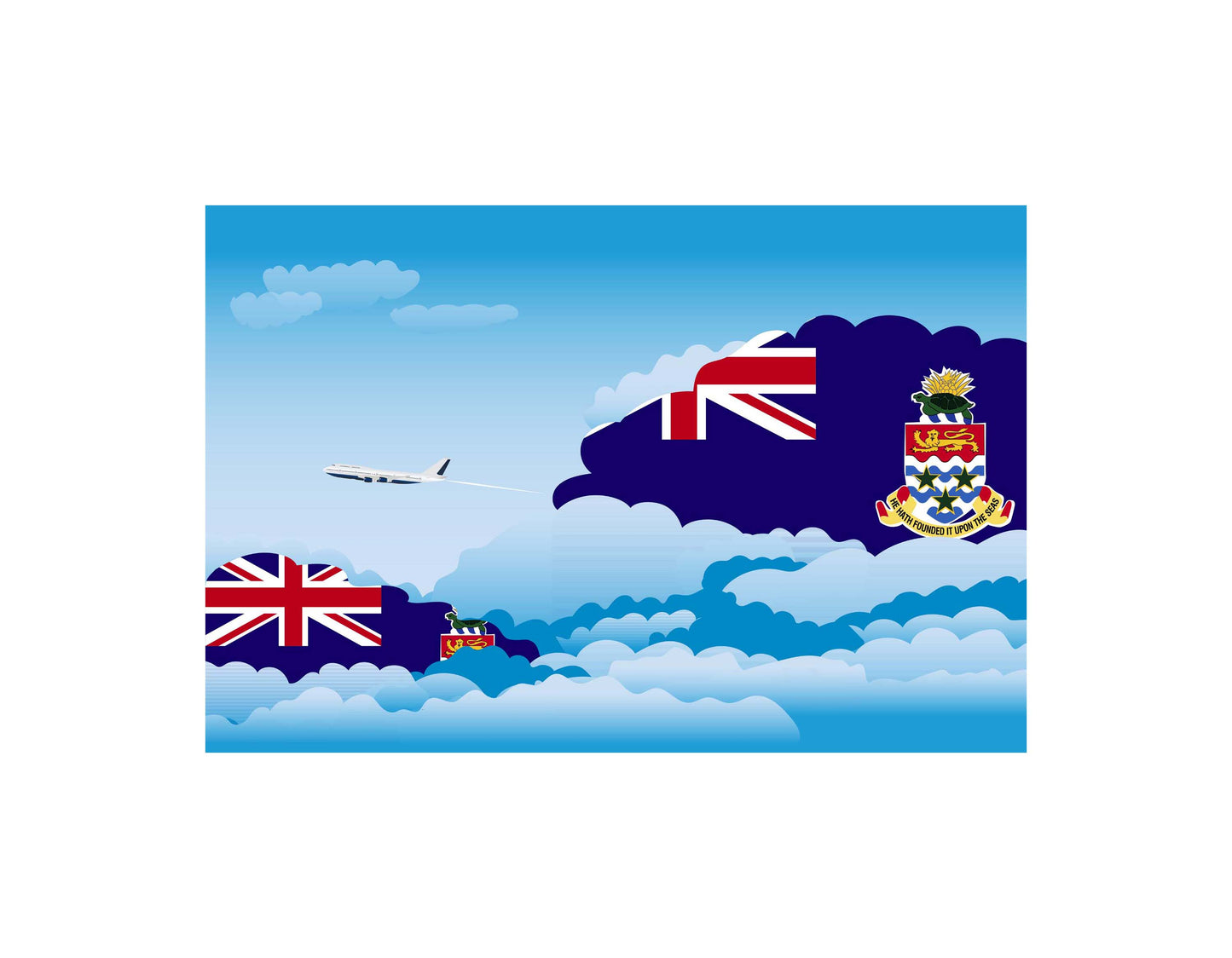 Cayman Islands Airplane Day Clouds Vector Illustration | Travel & Aviation Sky Scene