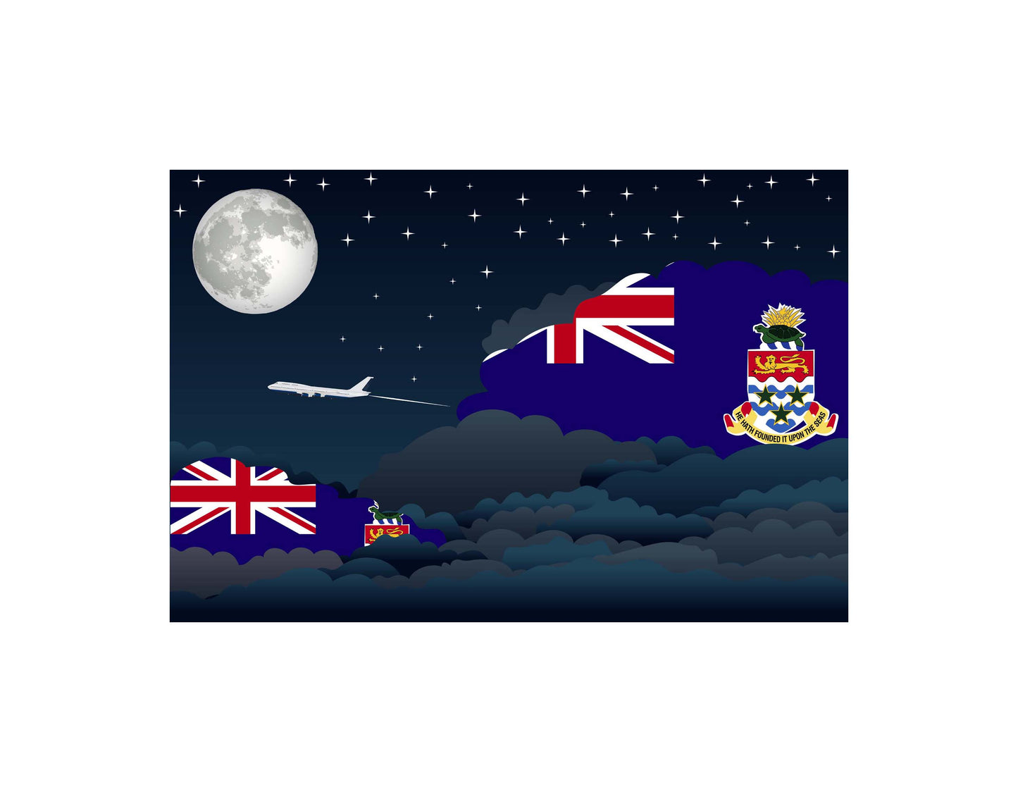Cayman Islands Airplane Night Clouds Vector Illustrations | Aviation Night Sky Collection