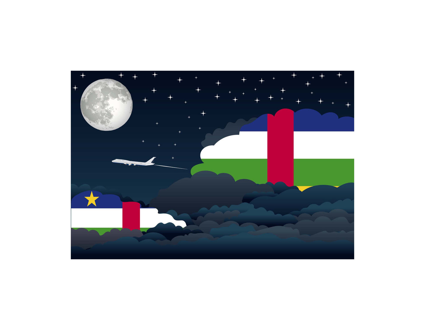 Central African Republic Airplane Night Clouds Vector Illustrations | Aviation Night Sky Collection