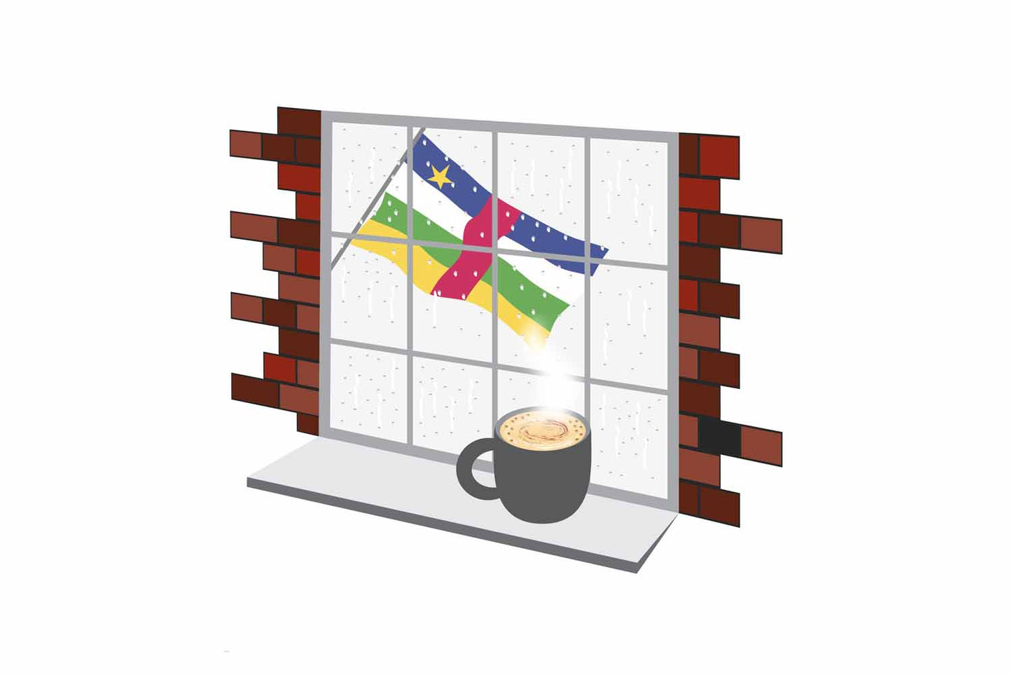 Central African Republic Coffee Rain Window Vector Illustration | Cozy Café Scene