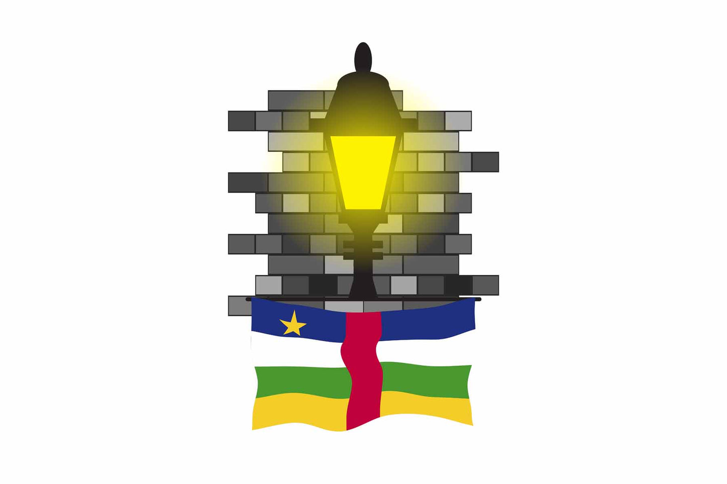 Central African Republic World Street Lamp Bricks Dark Night Vector Illustrations | Moonlit Urban Landscape Collection