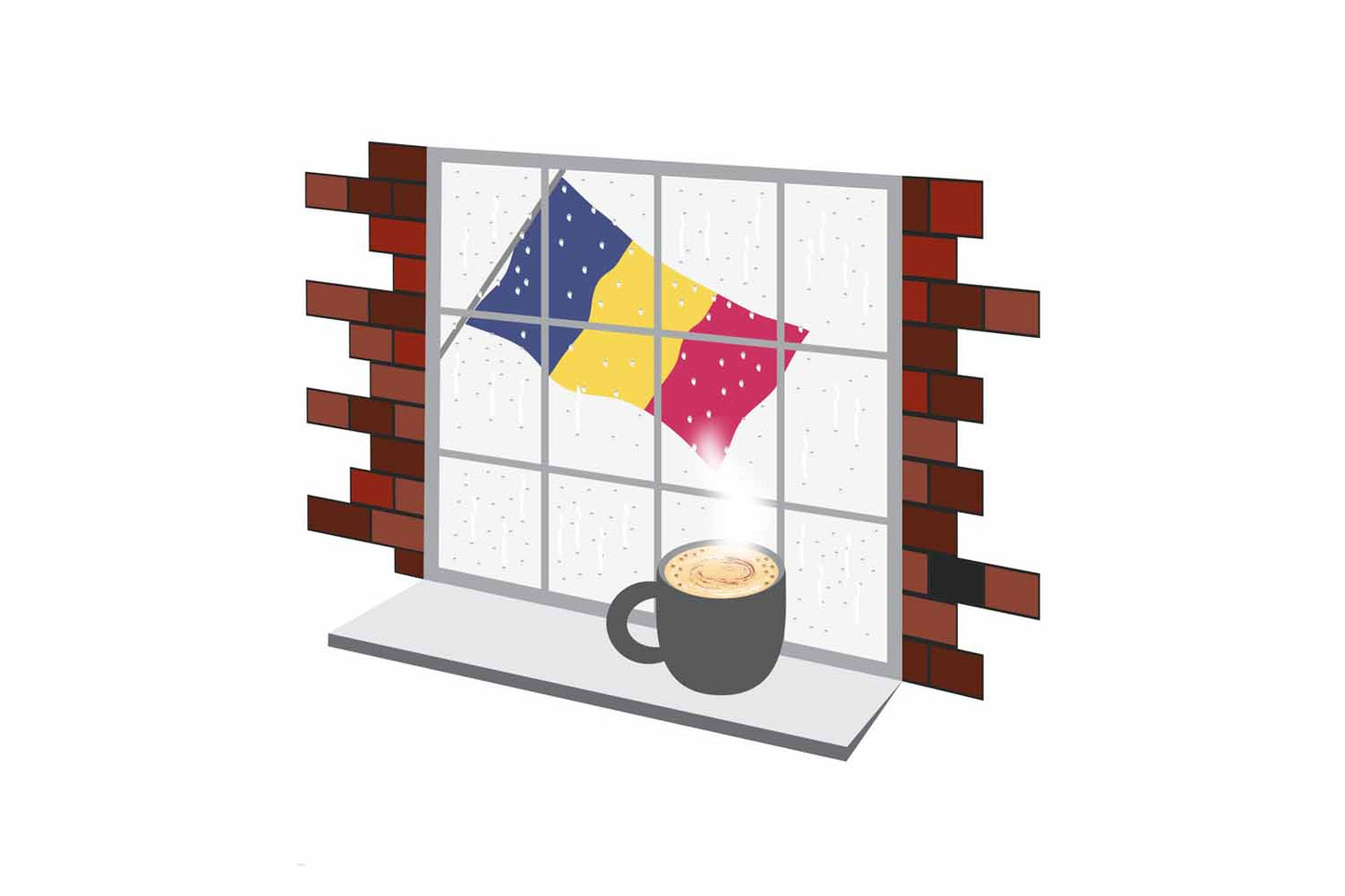 Chad Coffee Rain Window Vector Illustration | Cozy Café Scene