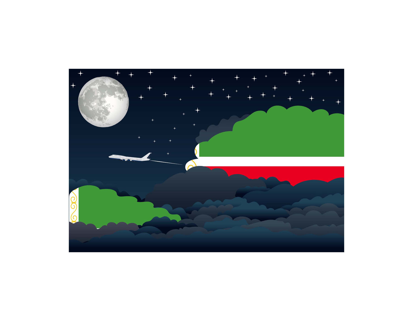 Chechen Republic Airplane Night Clouds Vector Illustrations | Aviation Night Sky Collection
