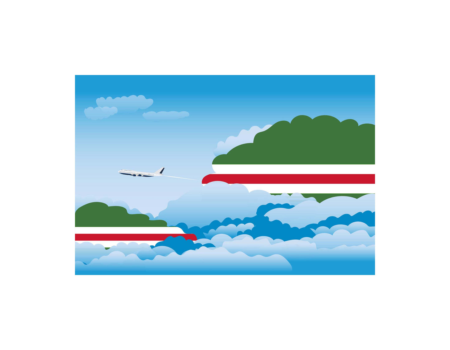 Chechen Republic Airplane Day Clouds Vector Illustration | Travel & Aviation Sky Scene