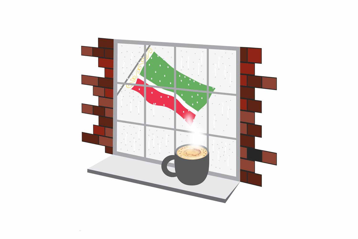 Chechen Republic Coffee Rain Window Vector Illustration | Cozy Café Scene