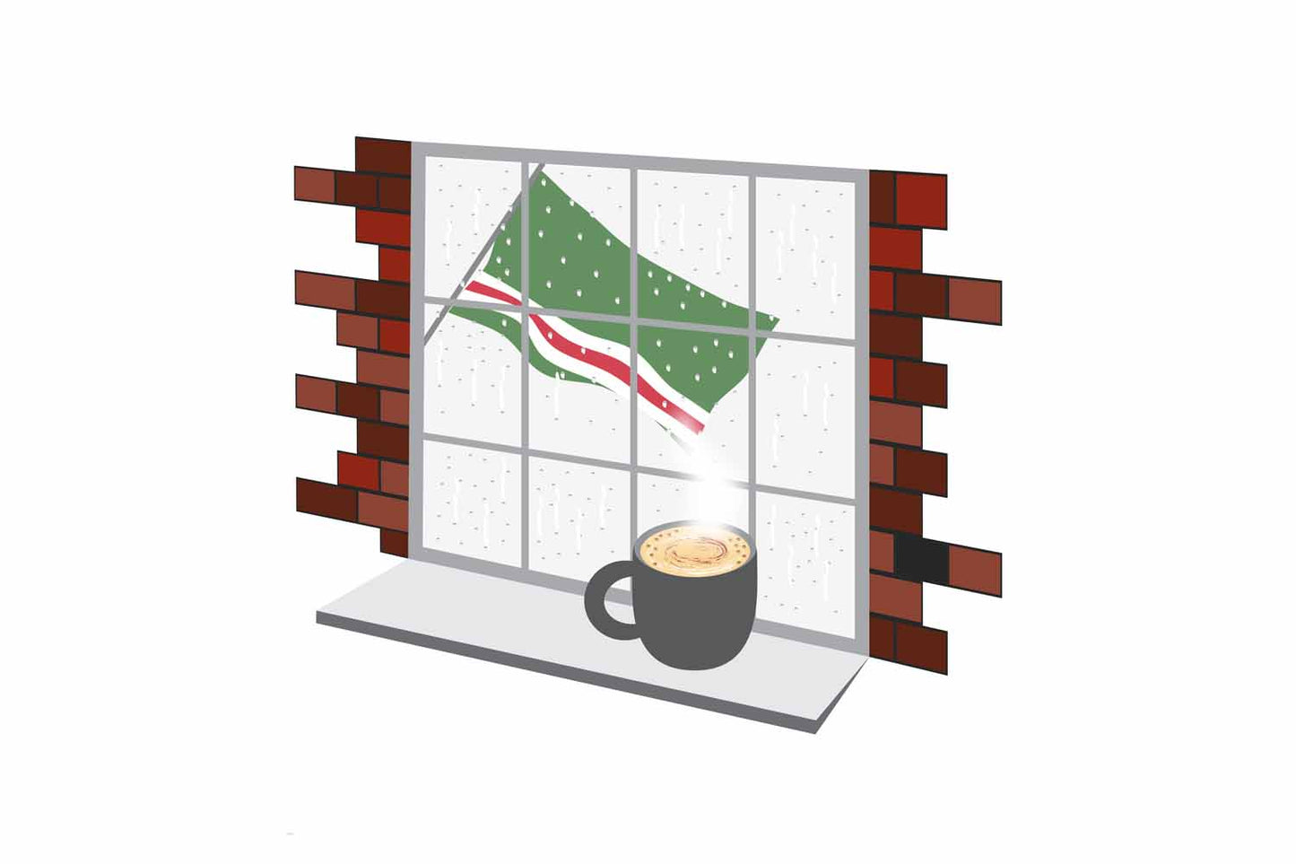 Chechen Republic of Ichkeria Coffee Rain Window Vector Illustration | Cozy Café Scene