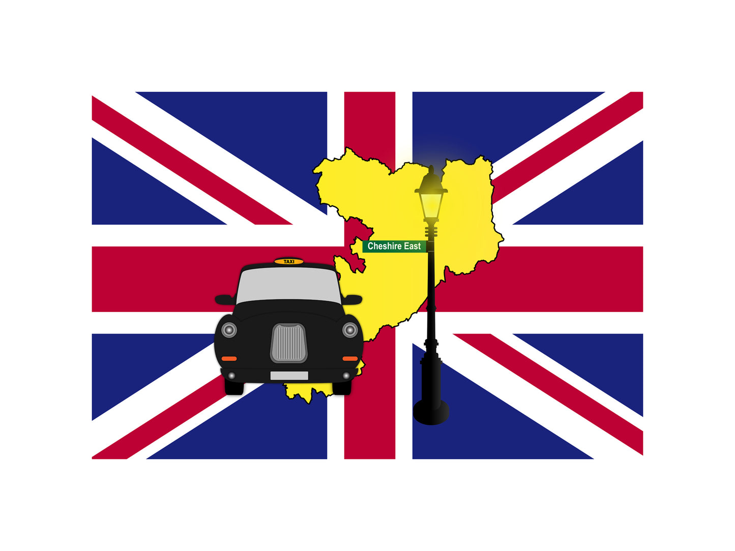 Cheshire East United Kingdom Black Taxi Vector Illustrations | Iconic London Taxi Collection