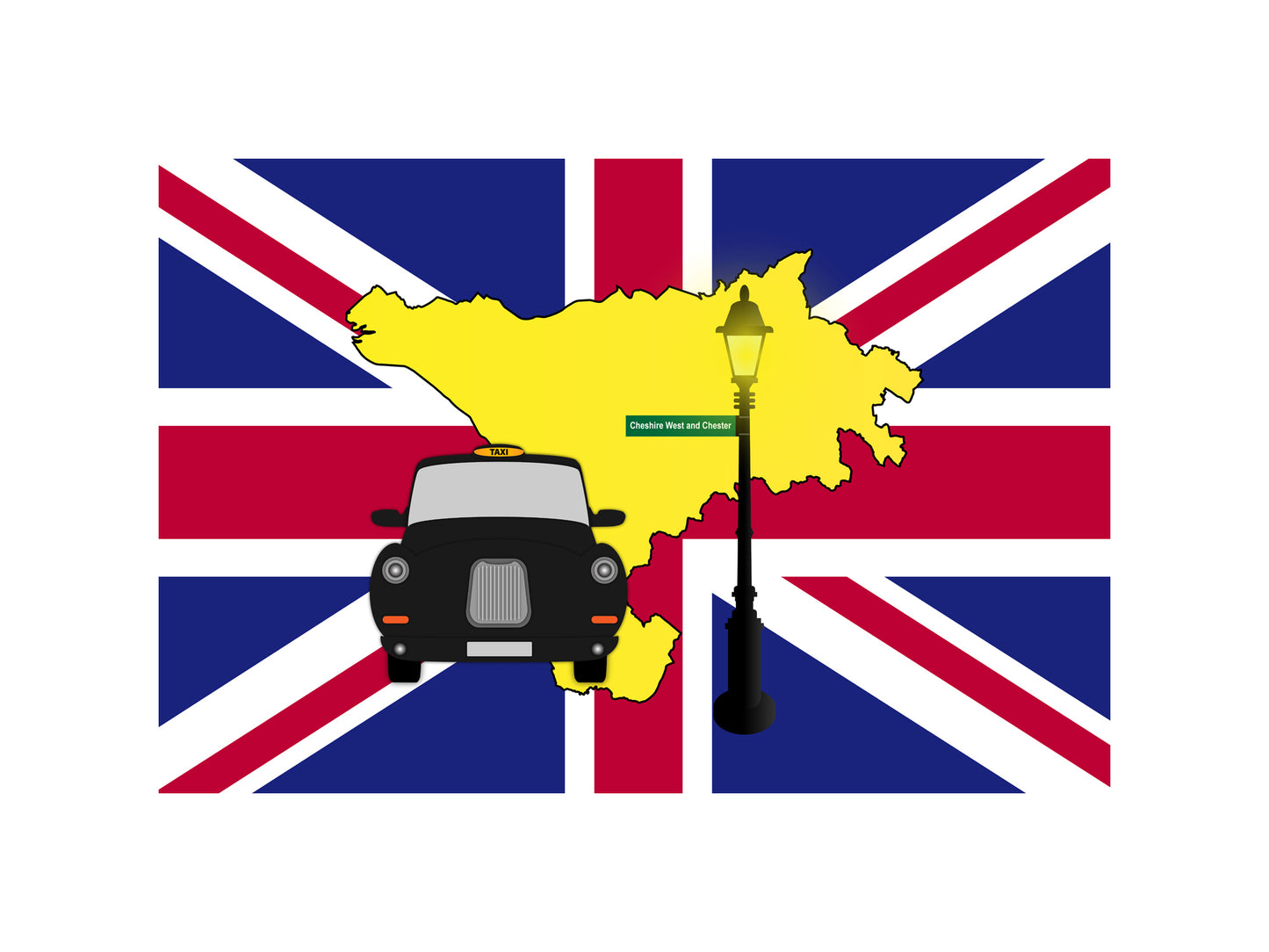 Cheshire West and Chester United Kingdom Black Taxi Vector Illustrations | Iconic London Taxi Collection