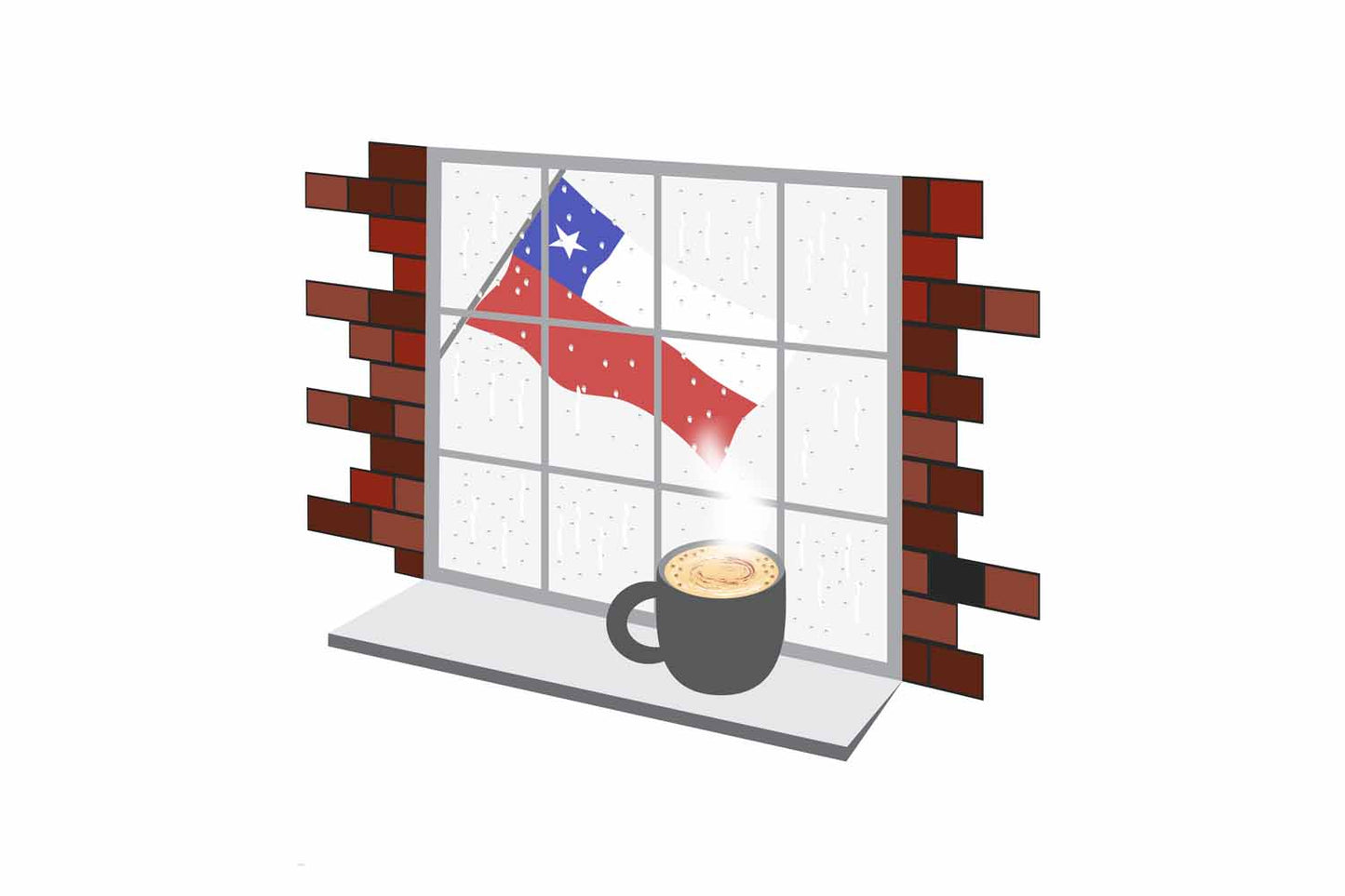 Chile Coffee Rain Window Vector Illustration | Cozy Café Scene