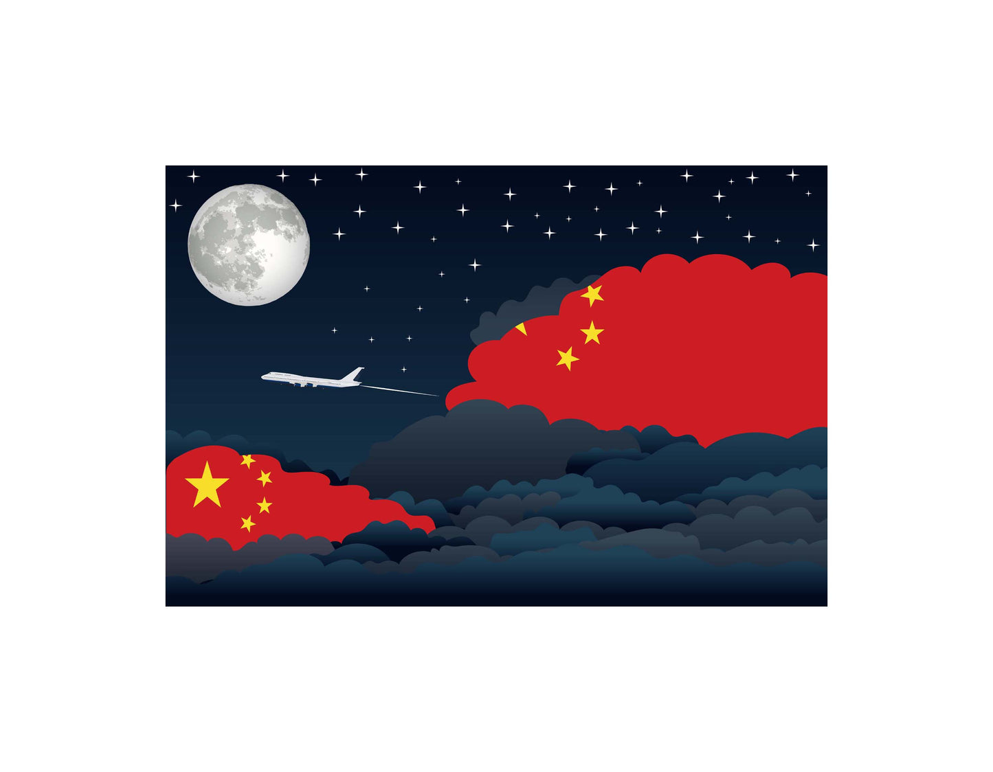 China Airplane Night Clouds Vector Illustrations | Aviation Night Sky Collection