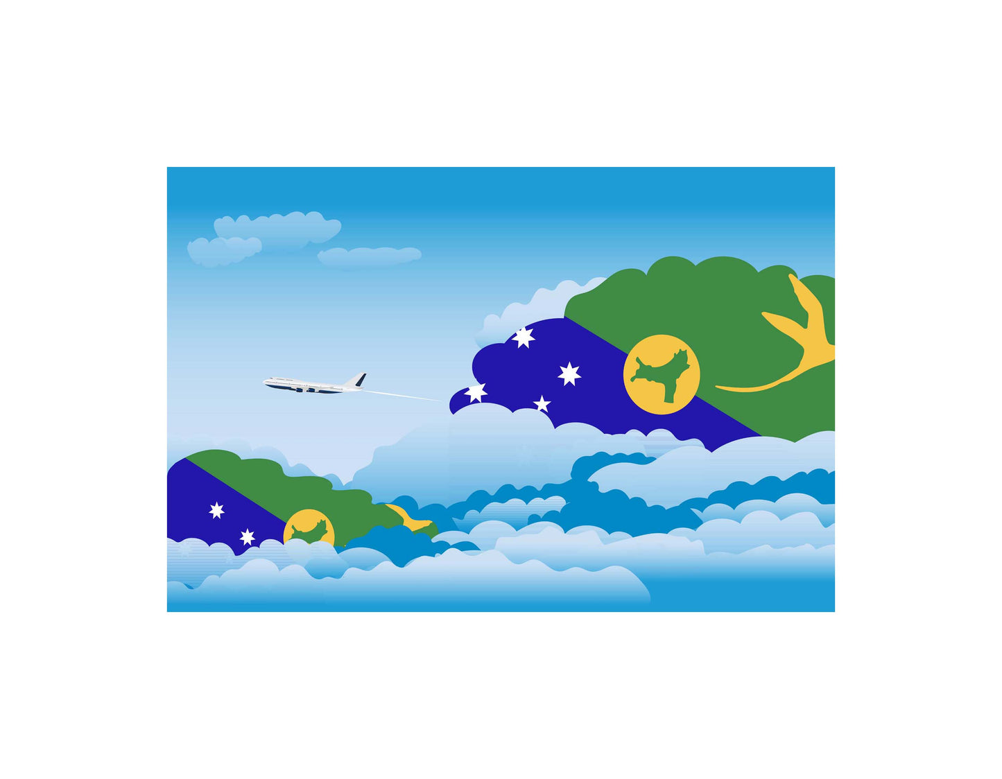 Christmas Island Airplane Day Clouds Vector Illustration | Travel & Aviation Sky Scene