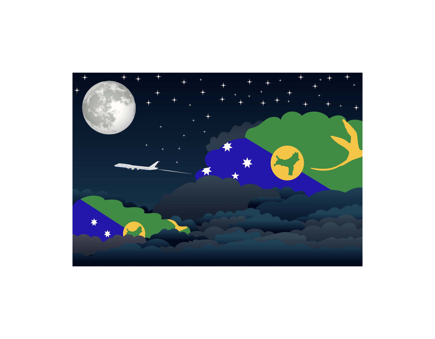 Christmas Island Airplane Night Clouds Vector Illustrations | Aviation Night Sky Collection