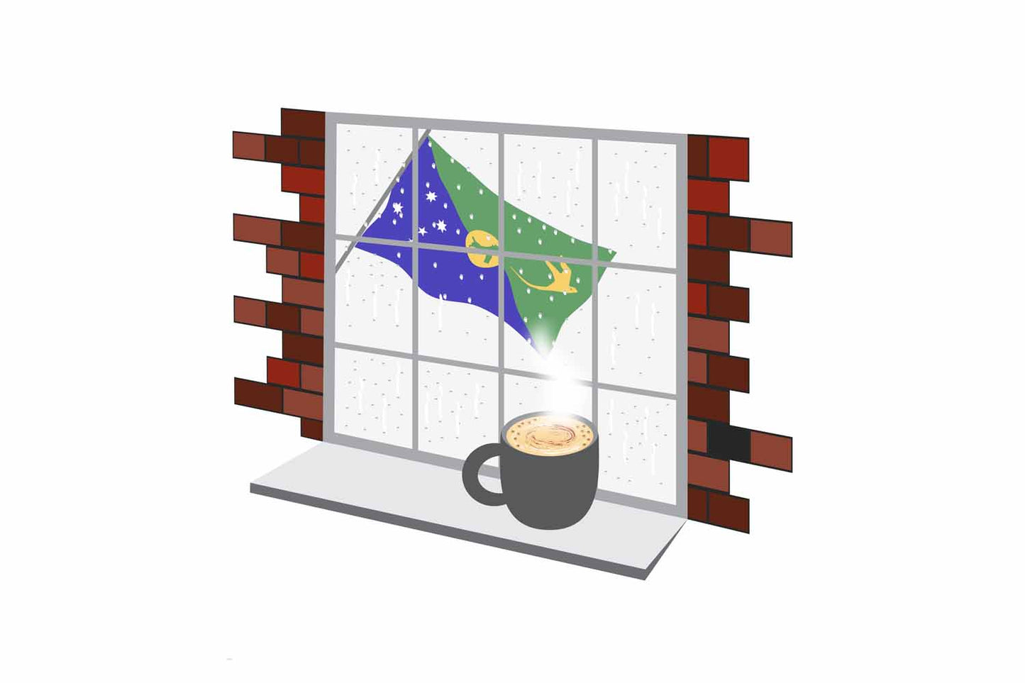 Christmas Island Coffee Rain Window Vector Illustration | Cozy Café Scene