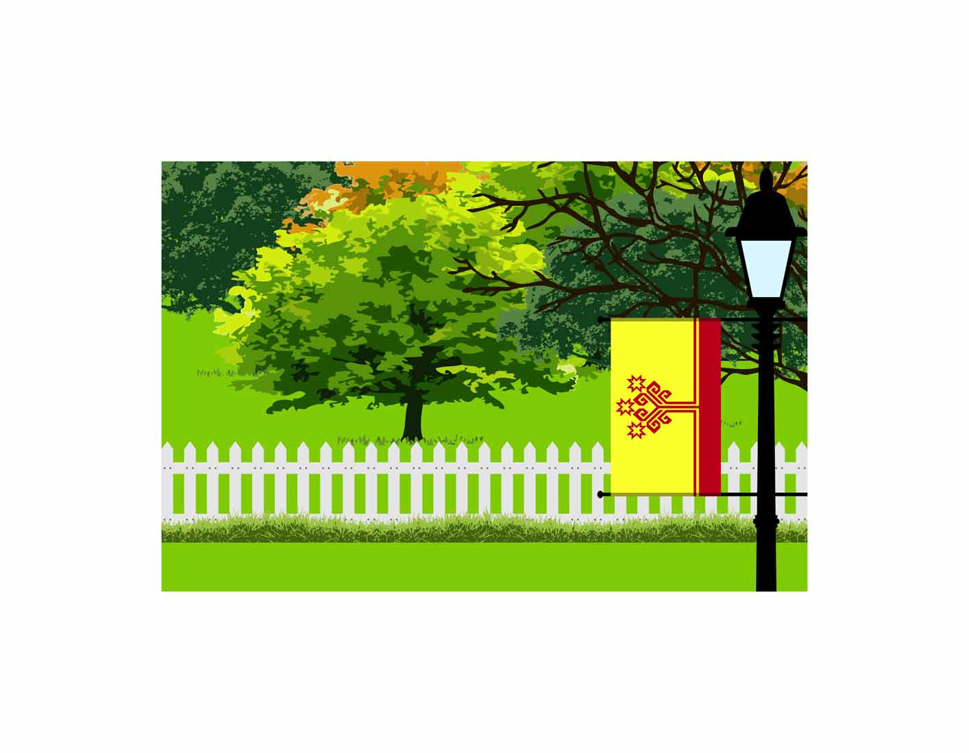 Chuvashia Home Town Trees Landscape Moon Night Vector Illustrations