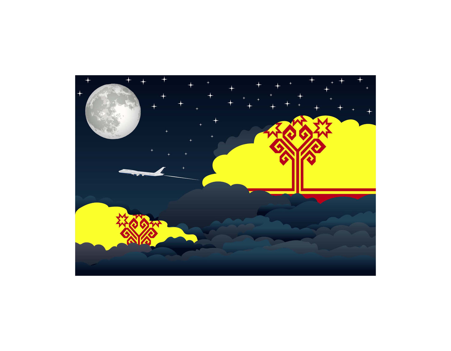 Chuvashia Airplane Night Clouds Vector Illustrations | Aviation Night Sky Collection