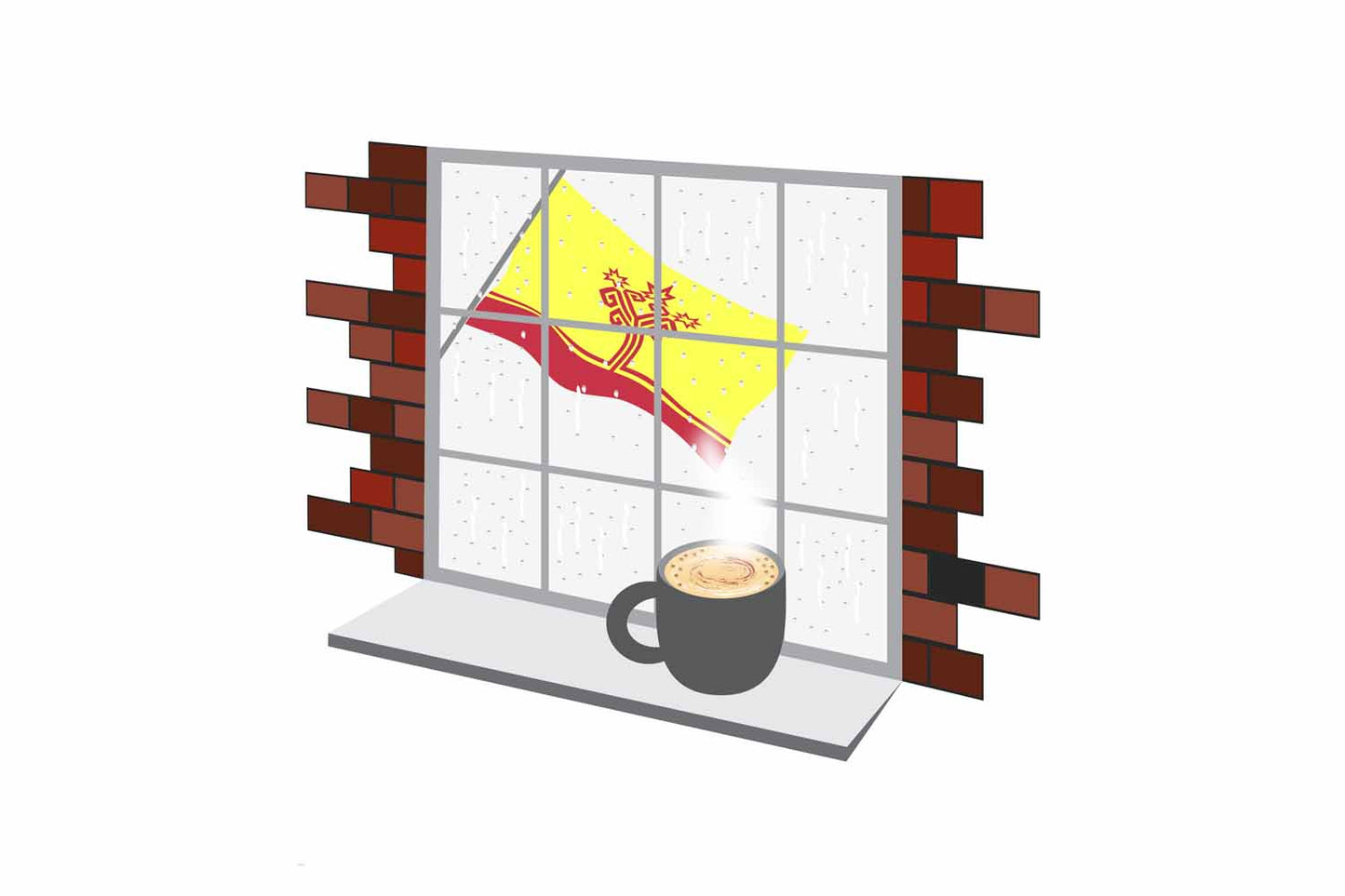 Chuvashia Coffee Rain Window Vector Illustration | Cozy Café Scene