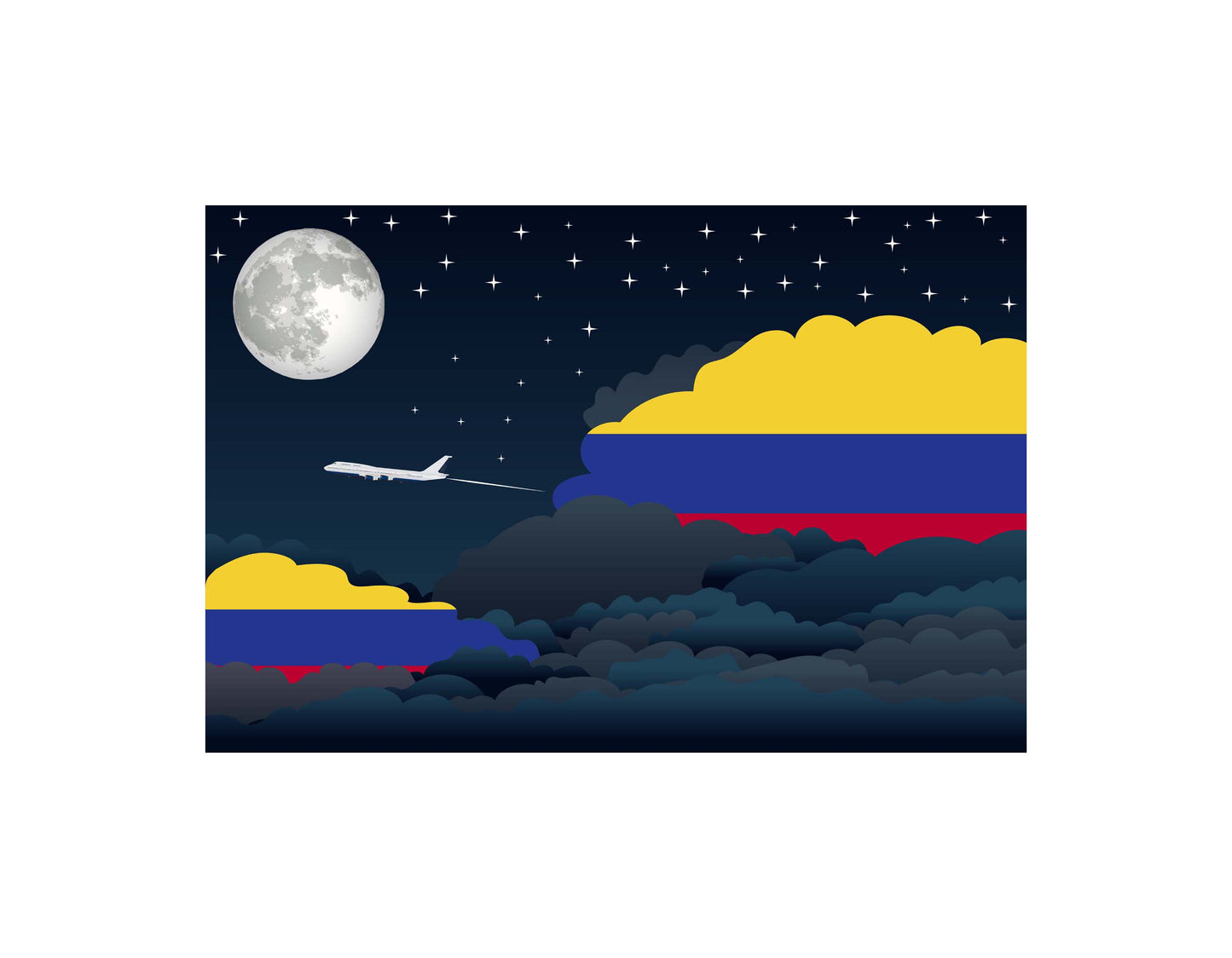 Colombia Flag Night Clouds Aeroplane Airport Flying Vector Illustration