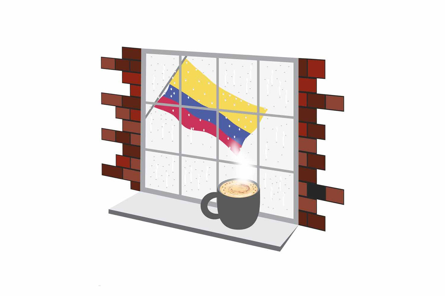 Colombia Coffee Rain Window Vector Illustration | Cozy Café Scene