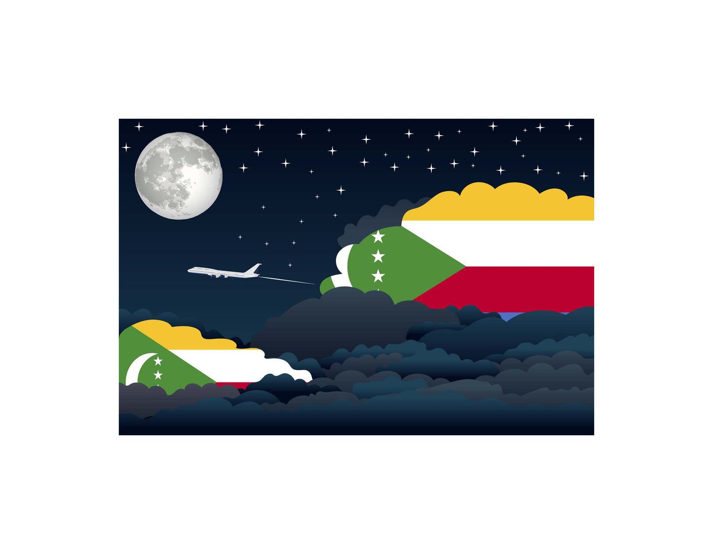 Comoros Airplane Night Clouds Vector Illustrations | Aviation Night Sky Collection