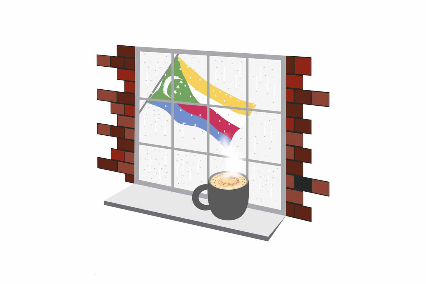 Comoros Coffee Rain Window Vector Illustration | Cozy Café Scene