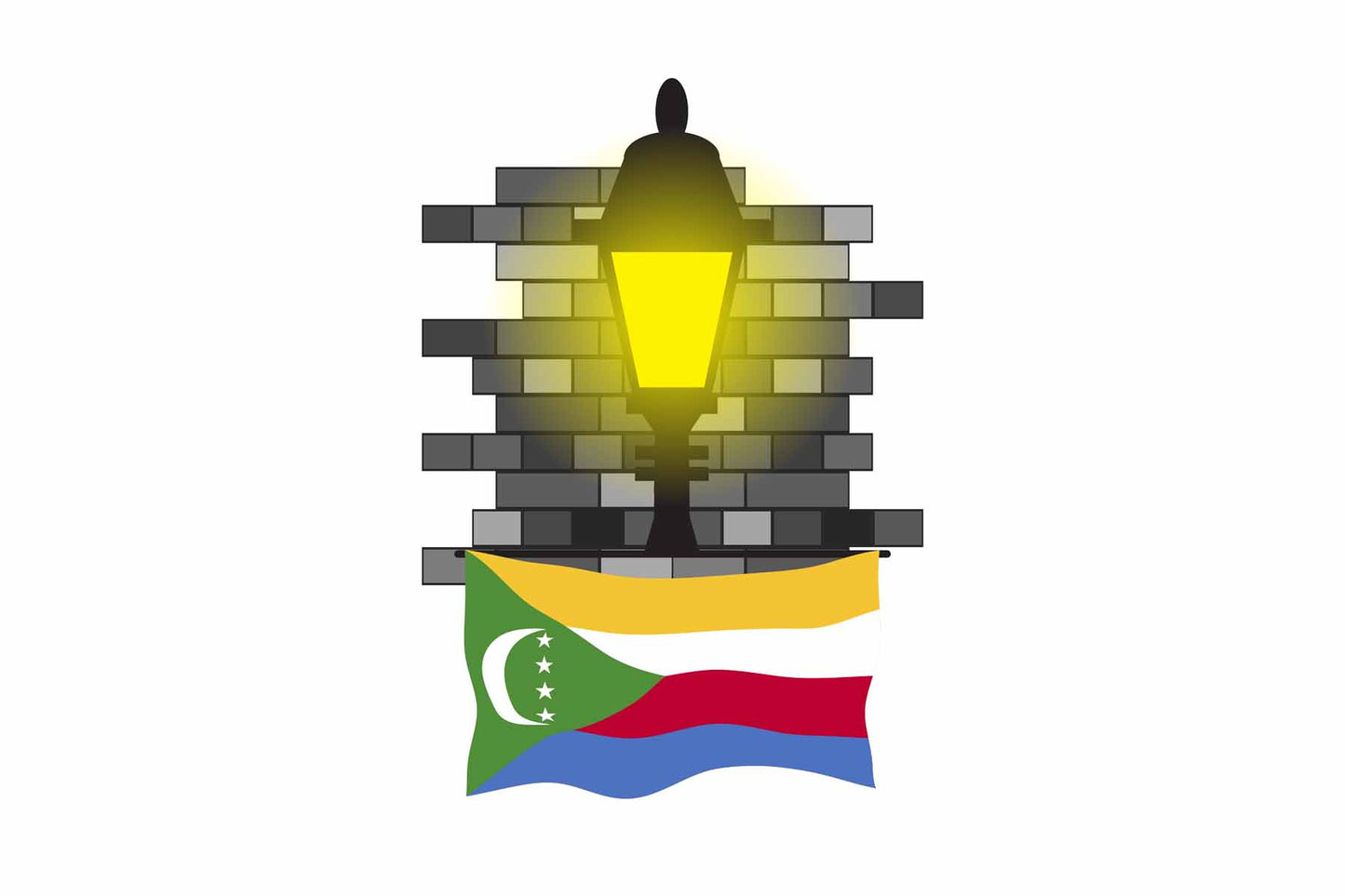 Comoros World Street Lamp Bricks Dark Night Vector Illustrations | Moonlit Urban Landscape Collection
