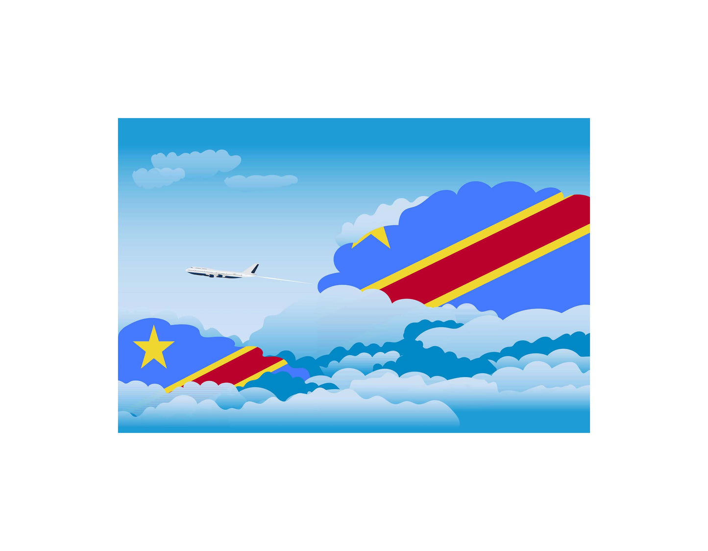 Congo Democratic Republic of the Airplane Day Clouds Vector Illustration | Travel & Aviation Sky Scene