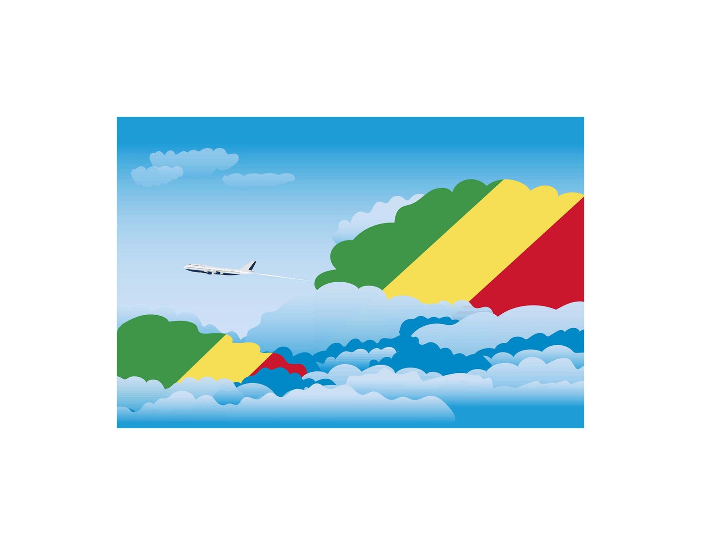 Congo Republic of the Airplane Day Clouds Vector Illustration | Travel & Aviation Sky Scene